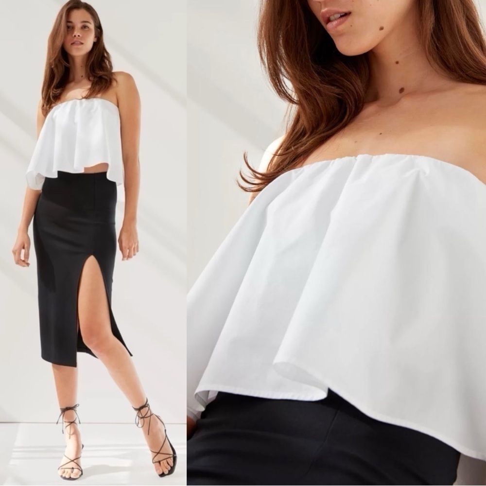 Babaton White Striped Eckerd Strapless Blouse
